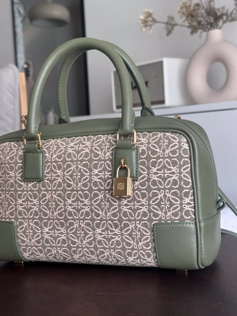 Loewe Jacquard Anagram Calfskin Amazona 23 in Avocado Green|Boston Top Handle - Picture 3 of 16